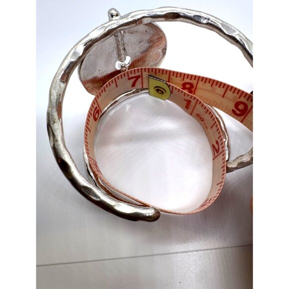 Chico's Silver Tone Hammered Oval Dic Cuff Bracelet Artisan Textured Boho Chic - Picture 7 of 9